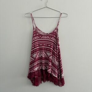Cloudchaser Geometric Lace Trim Cami Tank Top Maroon Large